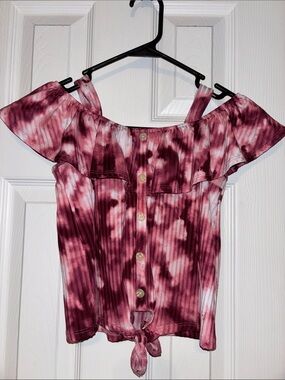 Justice Girls Pink and Maroon Tie-Dye Off-Shoulder Top